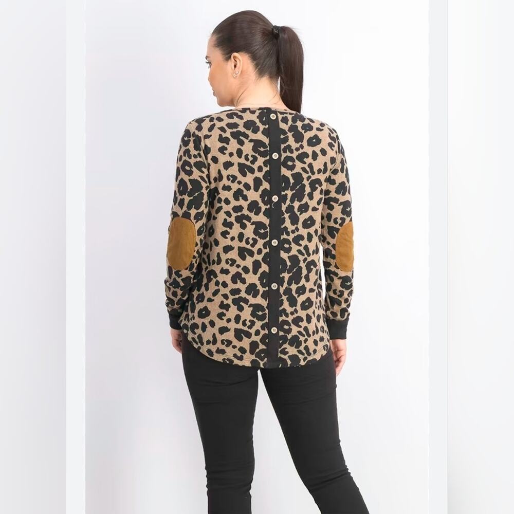 Pink Clover long sleeve soft leopard print button back blouse XXL